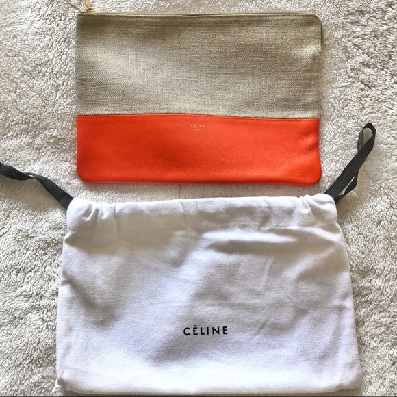 Old CELINE canvas leather pouch clutch orange - Picture 2 of 5